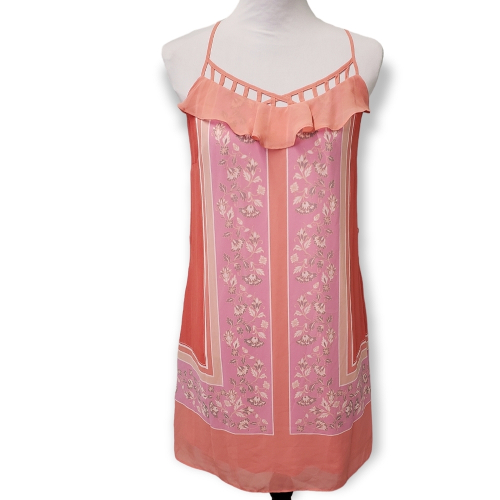 LC Lauren Conrad Chiffon Strappy Dress Melon/Pink Floral Size 4